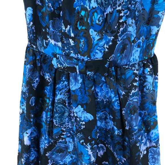 Boden Blue Floral Cocktail Bow Fit and Flare Silk Wool Blend Dress Size 10 R - Picture 8 of 12